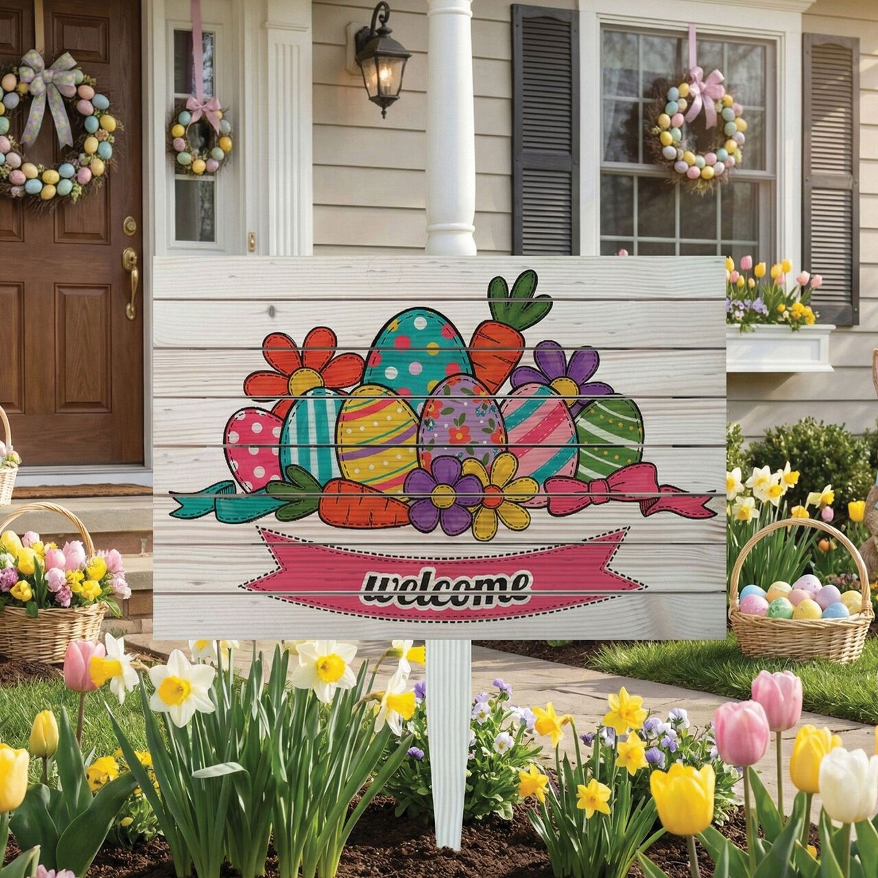 Semn de curte, Easter Garden Mix, 58x38 cm, Multicolor - imagine 5